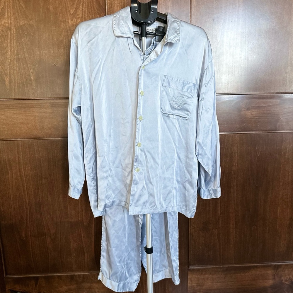 Vintage Blue 100% Silk Pajama Set Relaxed Fit